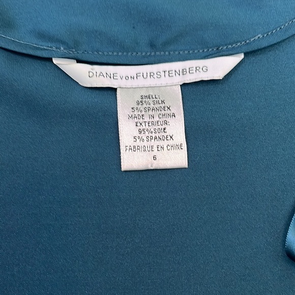 Diane von Furstenberg 'Edna' Silk Sash-Tie Blouse, Dark Teal, size 6 - Picture 15 of 16